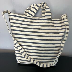 BAGGU Navy and Cream Striped Tote